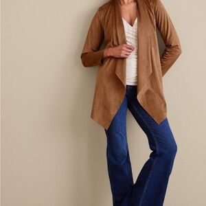 Soft Surroundings Boho Drape Faux Suede Open Cardigan Jacket Western Bohemian